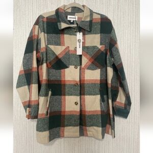 NWT Vigoss Size Medium Plaid Shacket Orange And Green Very Soft